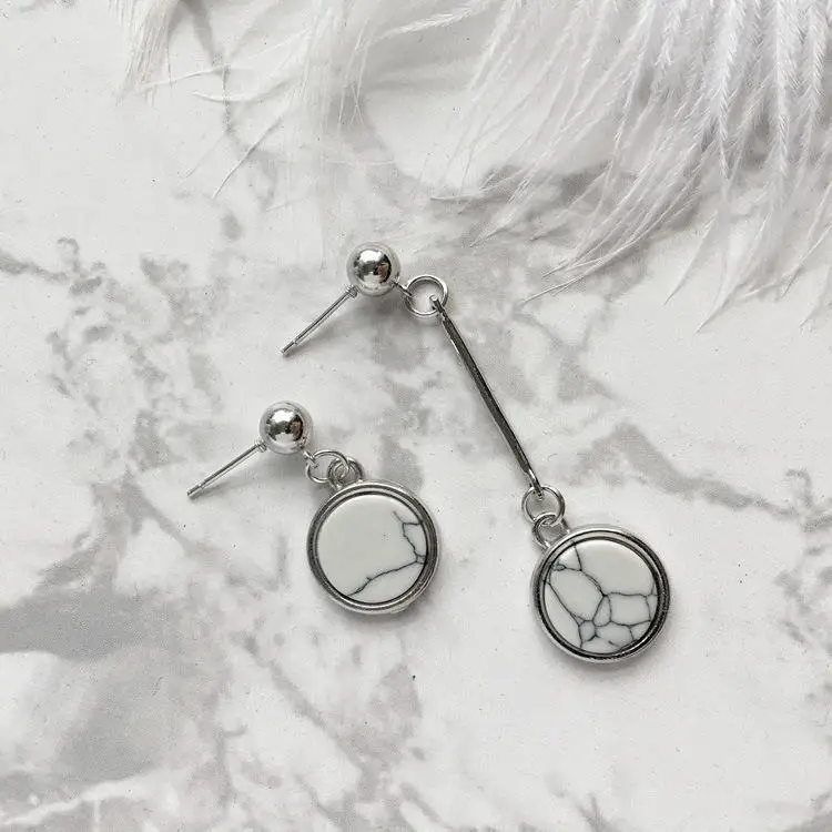 

Trendy Asymmetric Earrings Black and White Marble Minimalist Studs Earrings for Women Christmas Gift Fashion Jewelry