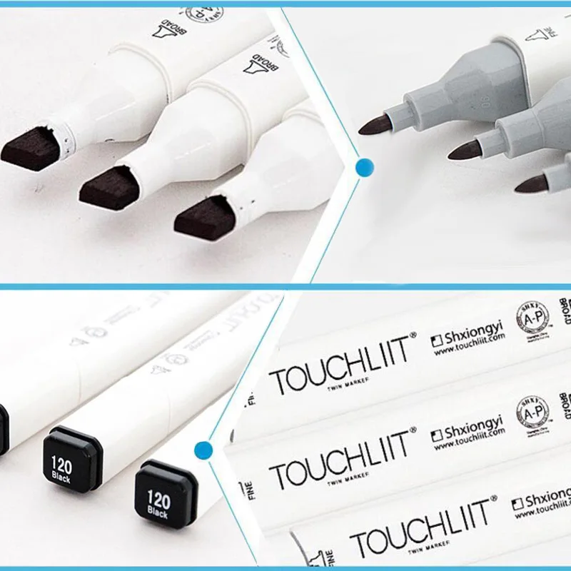 Touchliit 0# цвет меньше блендер алкоголь арт маркеры 120# черный цвет Эскиз Рисование маркером анимация манга двойные графические ручки