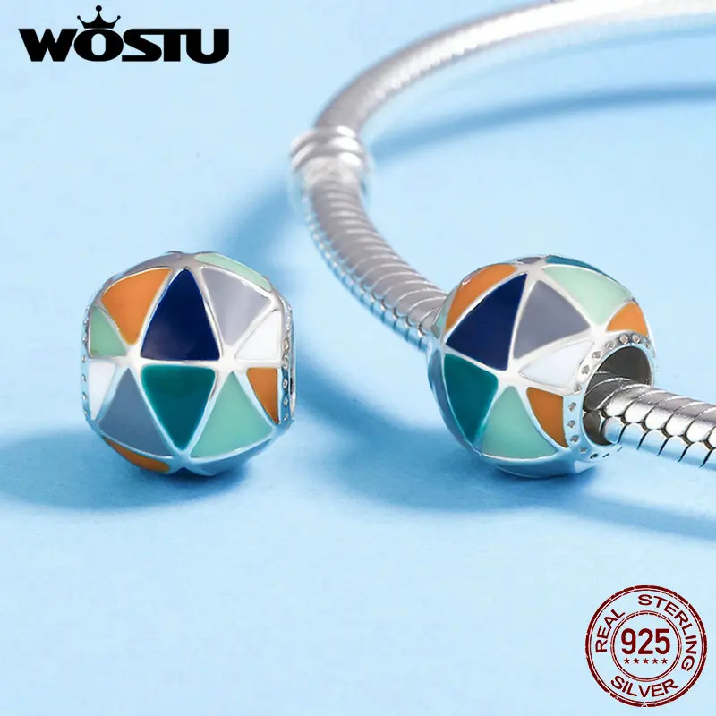 WOSTU, новая коллекция, 925 пробы, серебряные, художественные, геометрические, треугольные, эмалированные бусины, подходят к оригинальному WST, браслеты с подвесками, ювелирные изделия, FIC304