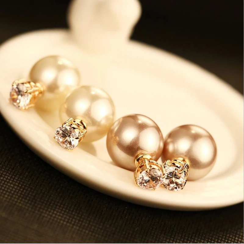 

Gold Female Earrings With Simulated Pearl zircon Round Zircon Silver Earrings anti allergy Big Zircon Pearl Earrings For Women