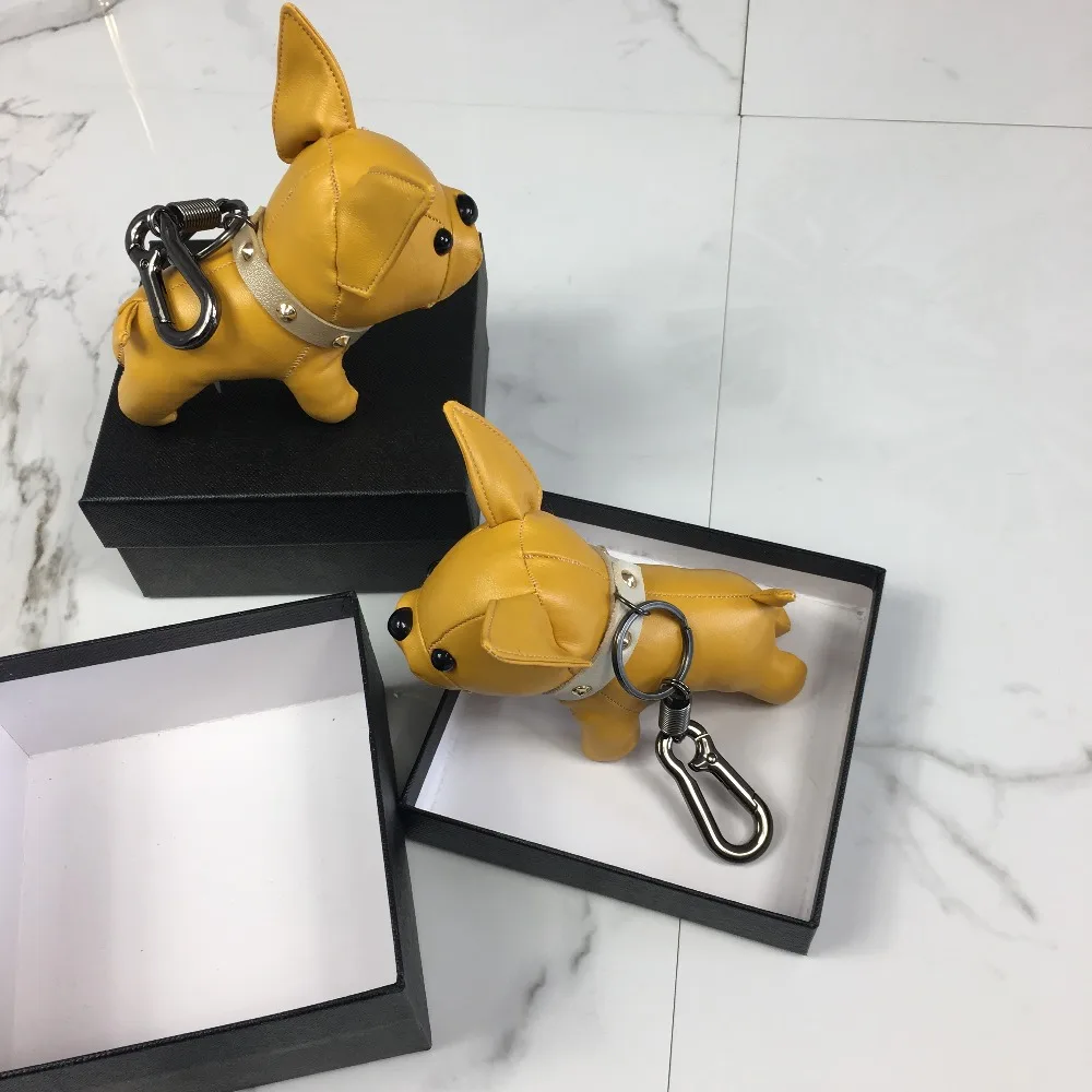 Bulldog Keychain Pu Leather France Bulldog Keychain Handbag Animal Dog Keyring Holder Bag Charm Trinket Bulldog Bag Accessories