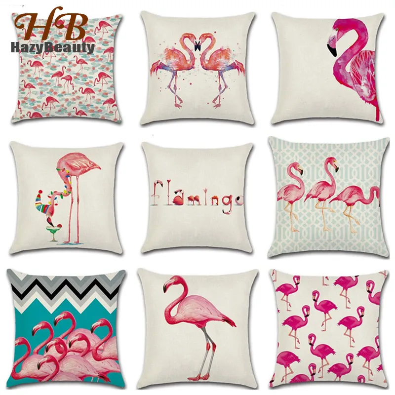 

Adorable Flamingo Printed Throw Pillow Houseware Fashion Gift Cute Lovely Cushion Cover Linen Home Sofa Seat Decor 45x45cm