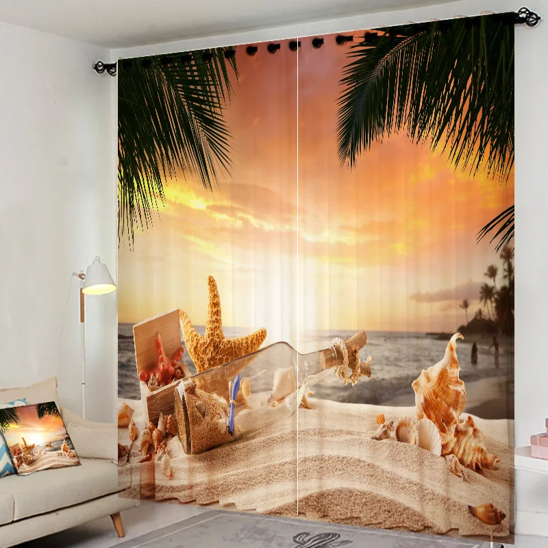 

yellow shell 3D Window Curtain Sunshade Living Room wedding Bedroom decorate Drapes Rideaux Cortina Customized size pillowcase