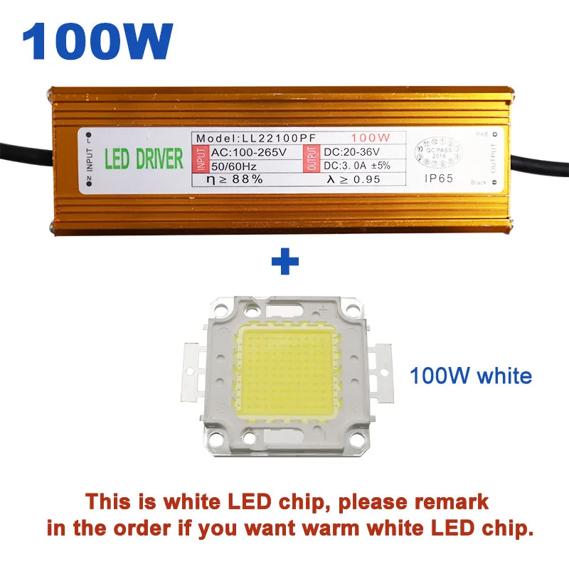 100W and LED Chip 50 Вт 100 Вт Высокая мощность с драйвером постоянного тока для светодиода водонепроницаемый IP65 источник питания AC110-265V вход для прожектора DC20-40V выход - Цвет: 100W and LED Chip