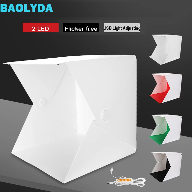 Baolyda 2 LED Лайтбокс для фотосъемки портативная складная коробка 40*40 фотостудия