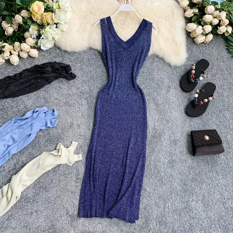 2019 новые модные женские платья вязаный жилет v-образным вырезом без рукавов сумка