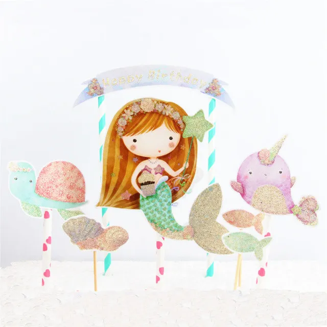 Абрикосовый 1 комплект Блестящий Топпер для торта с морскими животными русалки