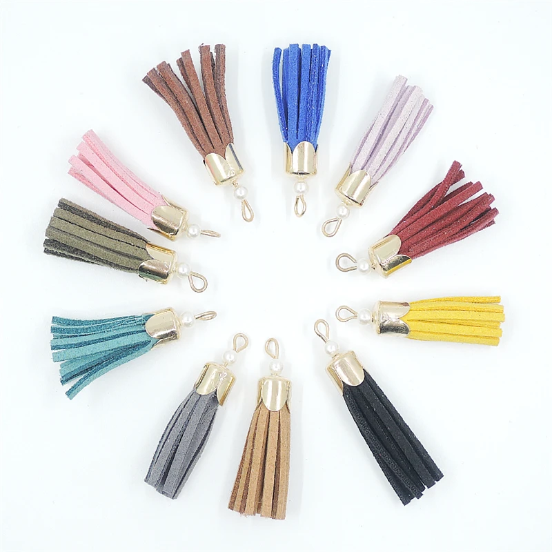 

10pcs new 3cm velvet tassel for jewelry making diy mini tassels with gold cap earring keychain accessories pearl leather tassel