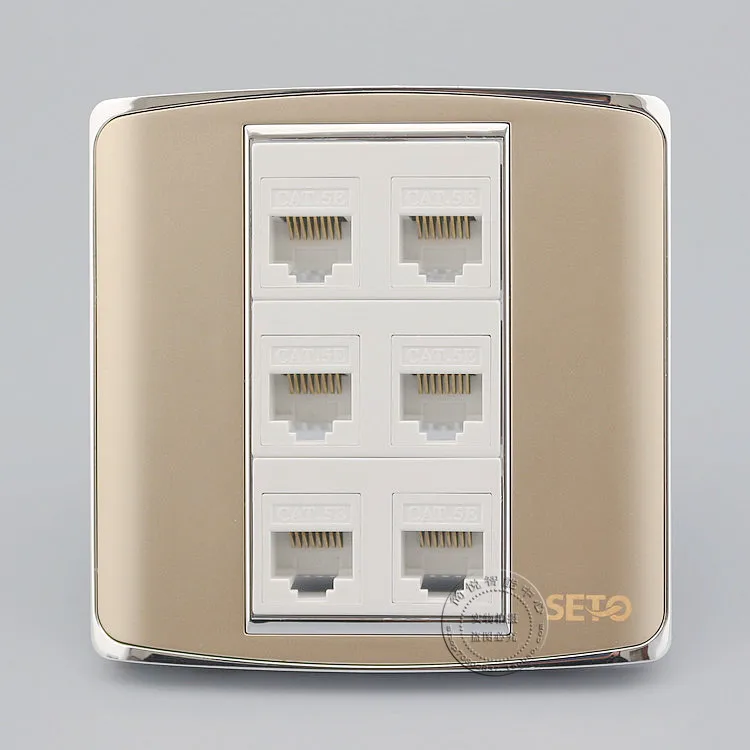 

Настенная панель цвета шампань, 6 портов, RJ45, Cat5e