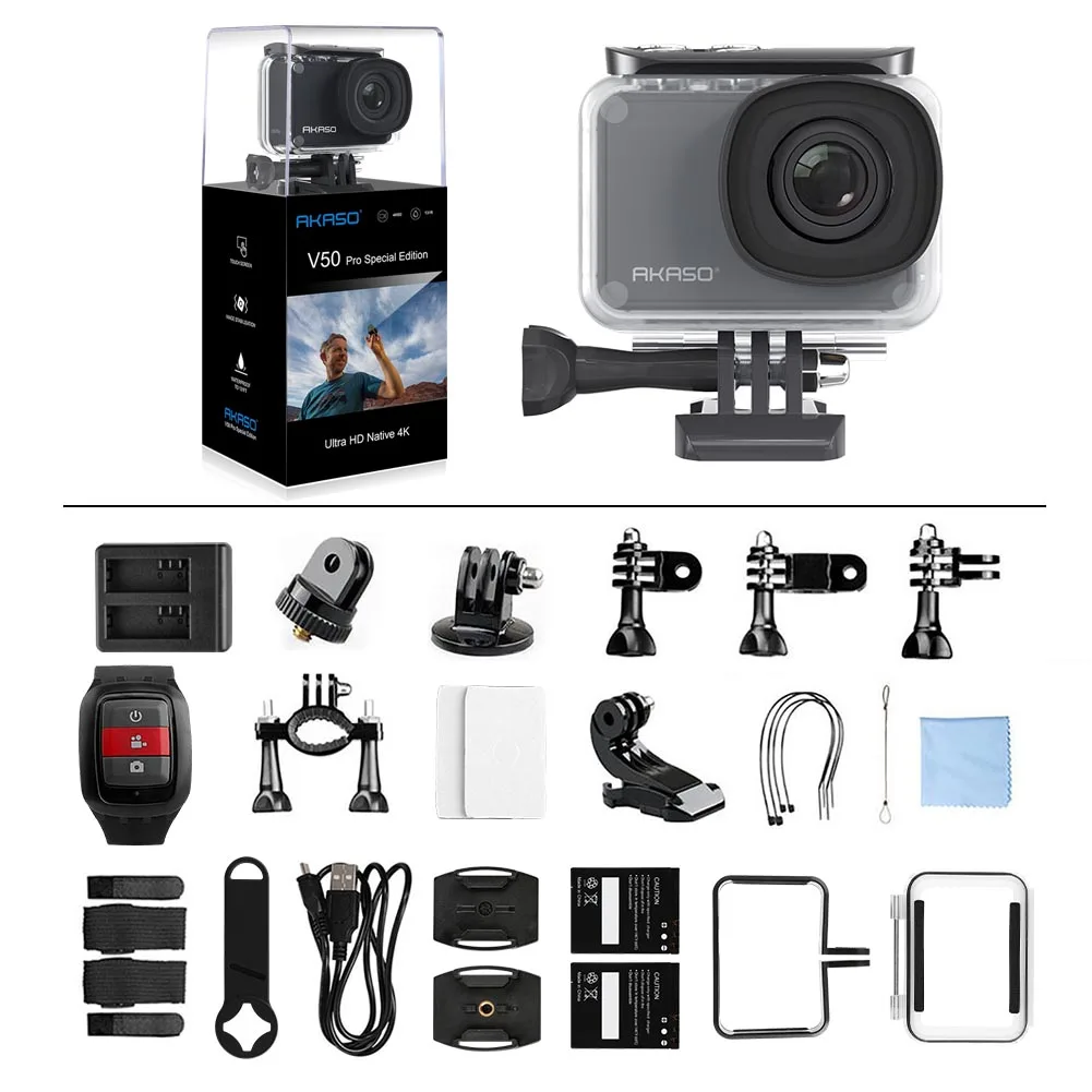 AKASO оригинальная Экшн-камера V50 Pro SE 4K 60fps, встроенная 4G DDR, 2 дюйма, сенсорный экран, 20MP, Спортивная камера, подводная