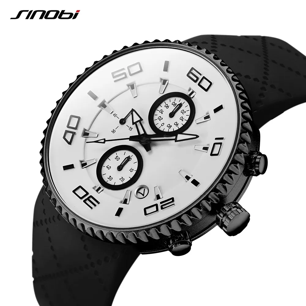 

SINOBI Sports Watches Fashion Men's Stopwatch Silicone Band Chronograph Quartz Clock relojes para hombre erkek kol saati 2019