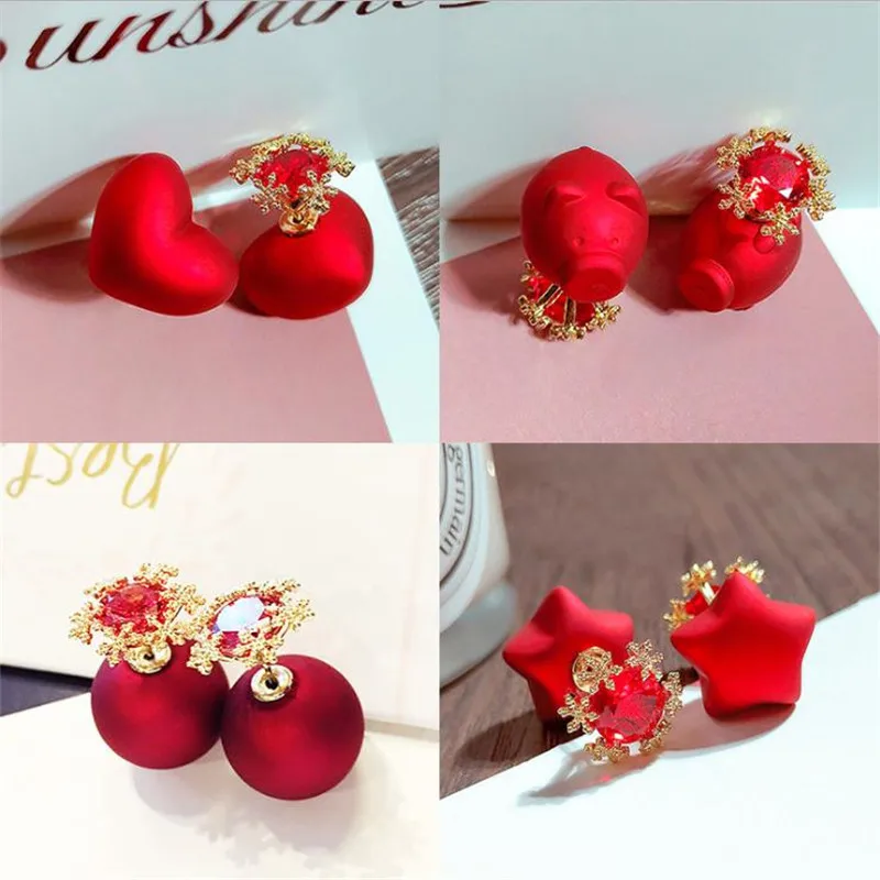Новинка 2019 г. милые красные серьги Стразы Золотые для женщин женские висячие с