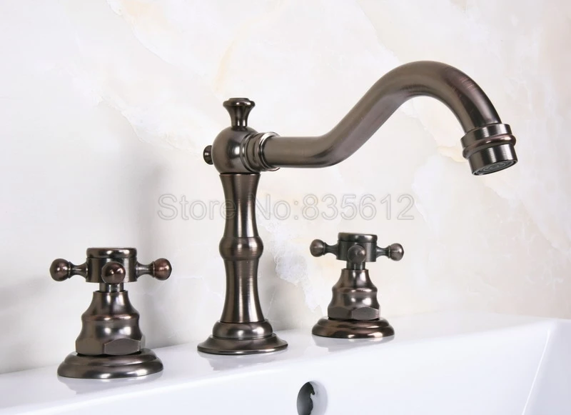 

Classic 3 Hole Deck Mounted Bathroom Basin Faucet Brown Oil Rubbed Bronze Finish Widespread Dual Handle Sink Mixer Taps Wnf437