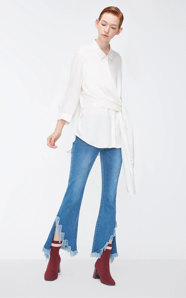 Vero Moda женская рубашка с отложным воротником и кружевным подолом 3/4 рукавами | 318331508