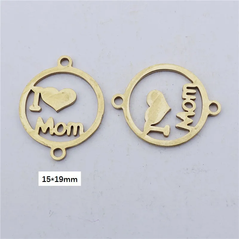 I love mom Настоящая позолоченная нержавеющая сталь соединители семья езда на велосипеде электрокардиограмма улыбка лицо Diy браслет ювелирных изделий 5 шт./лот - Цвет: I love mom
