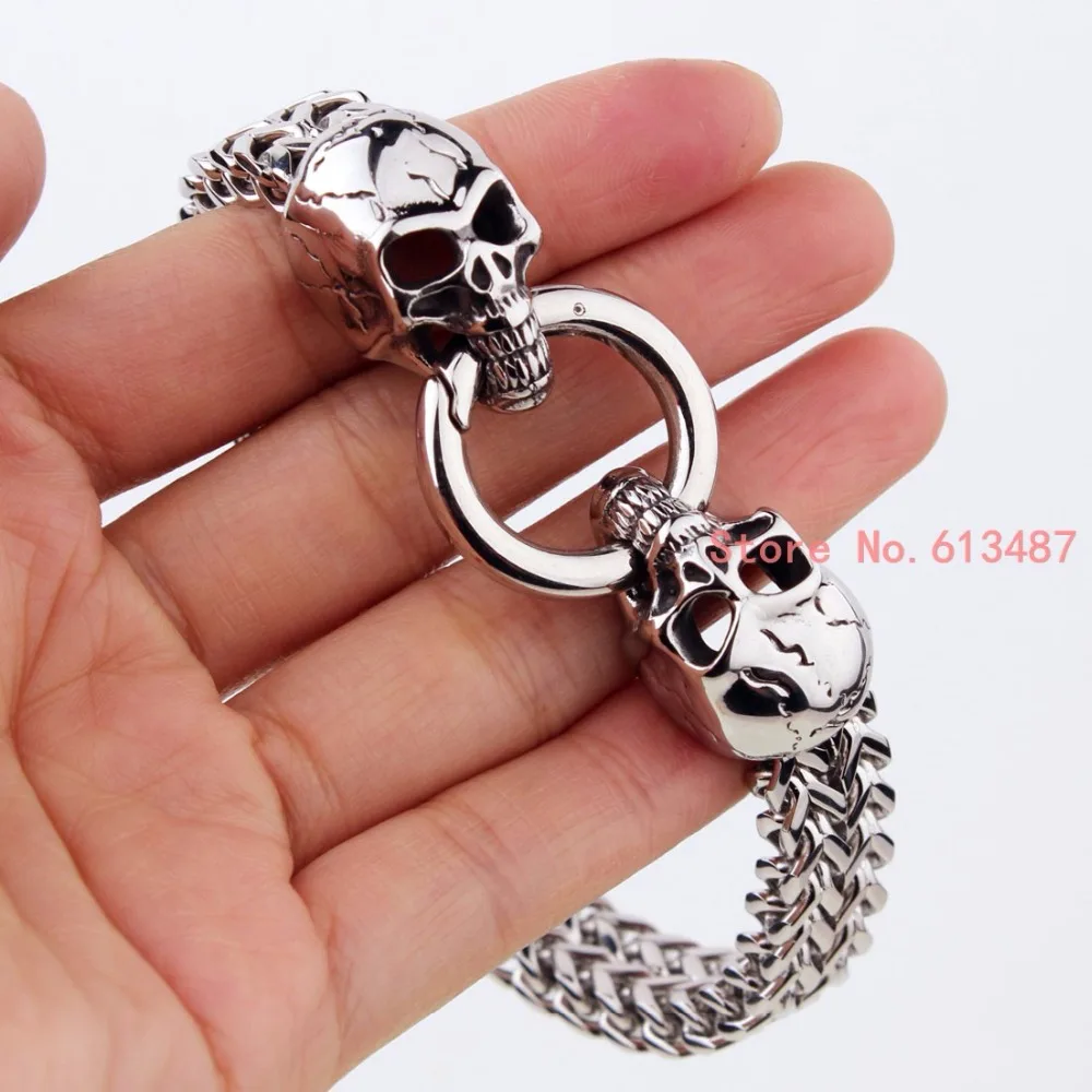 Мужской браслет из нержавеющей стали Серебристый в стиле панк с черепом ширина 12