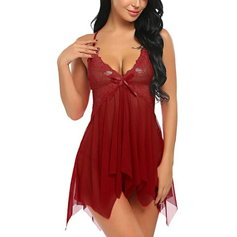 Женское прозрачное кружевное нижнее белье, сексуальное, эротическое, Babydoll, стринги, платье с оборками, дамское нижнее белье, ночное белье, костюмы femenina
