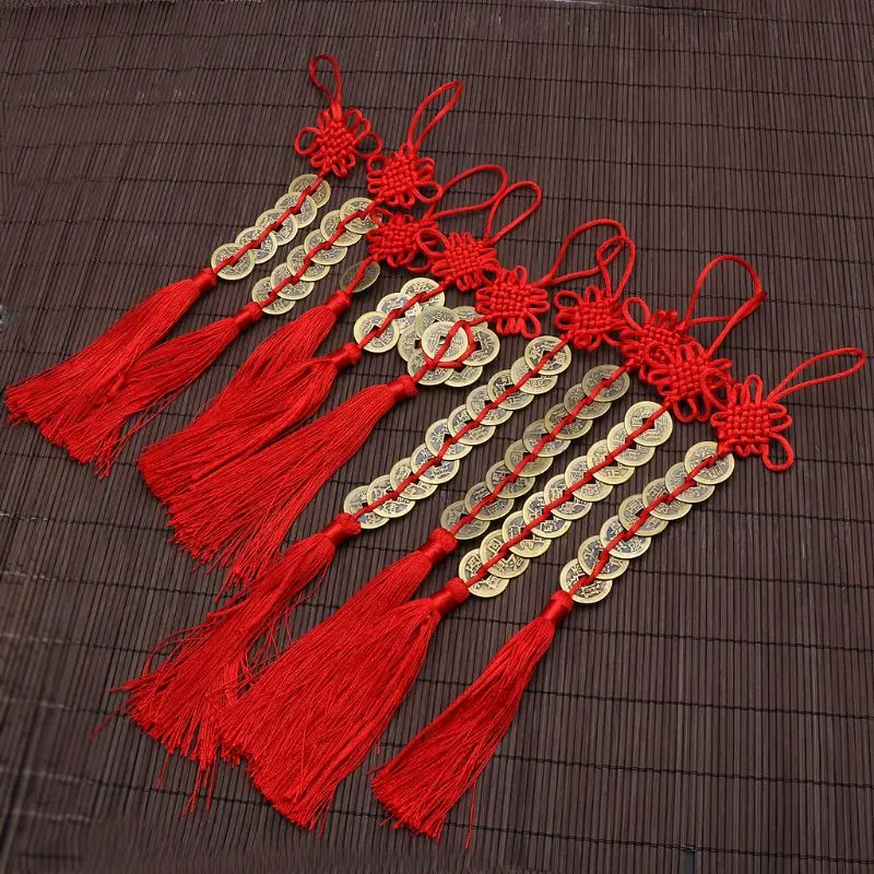 Китайский Feng Shui монеты красный Подвески с узором из узлов для богатства успех