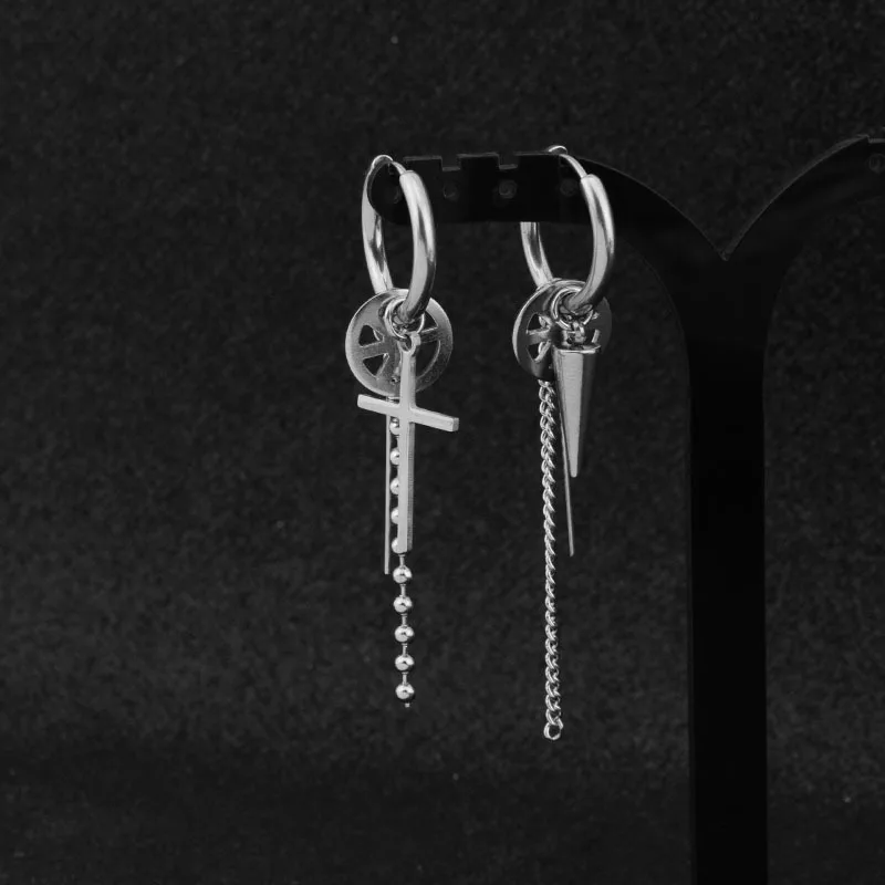 LEADERBEADS мужской Корейский серебряный крест из нержавеющей стали анти войны Kpop серьги клип на длинной кисточкой серьги для мальчиков Аксессуары в стиле панк