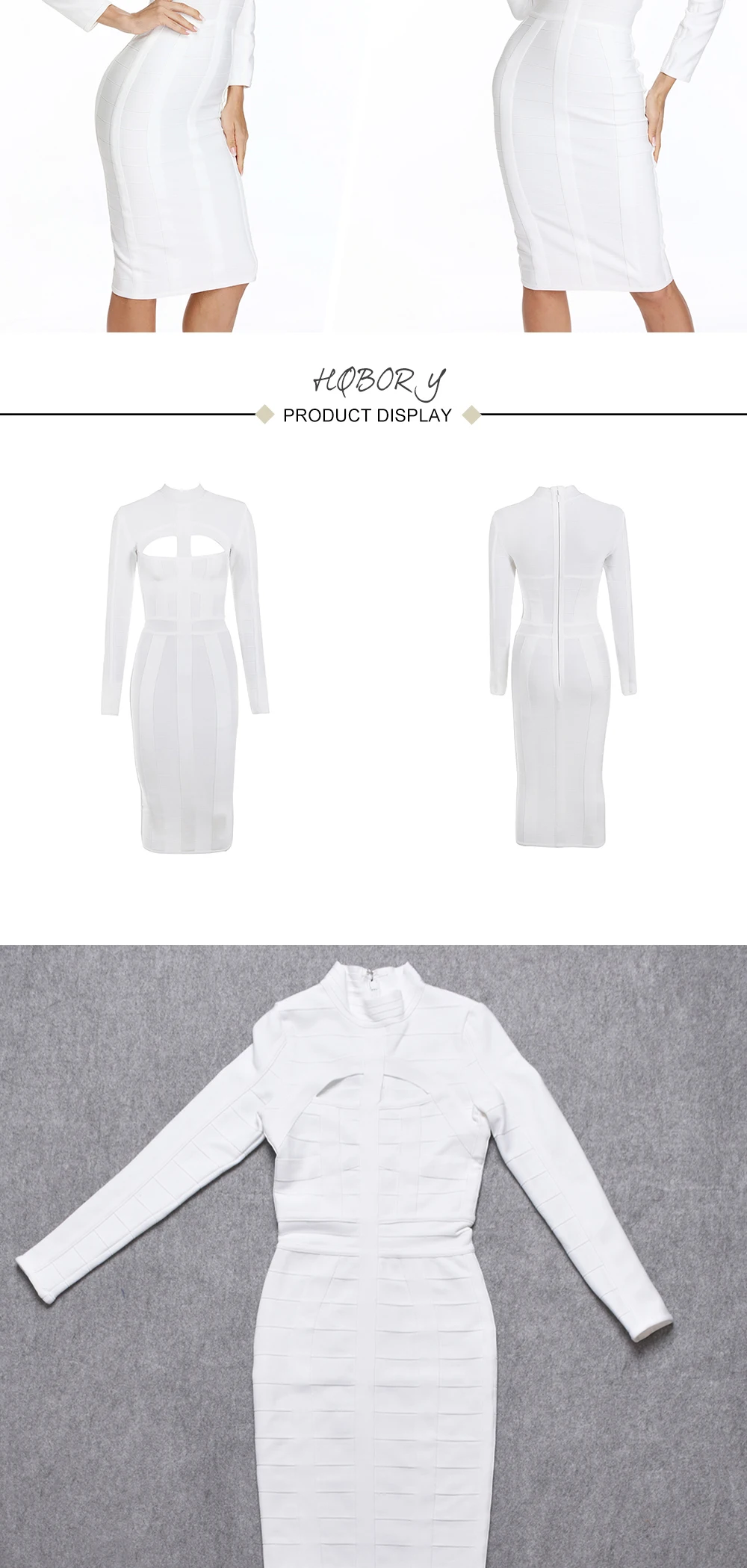 Новая мода с длинным рукавом отверстие Bodycon высокого качества сексуальное женское Клубное миди белое Бандажное платье зима