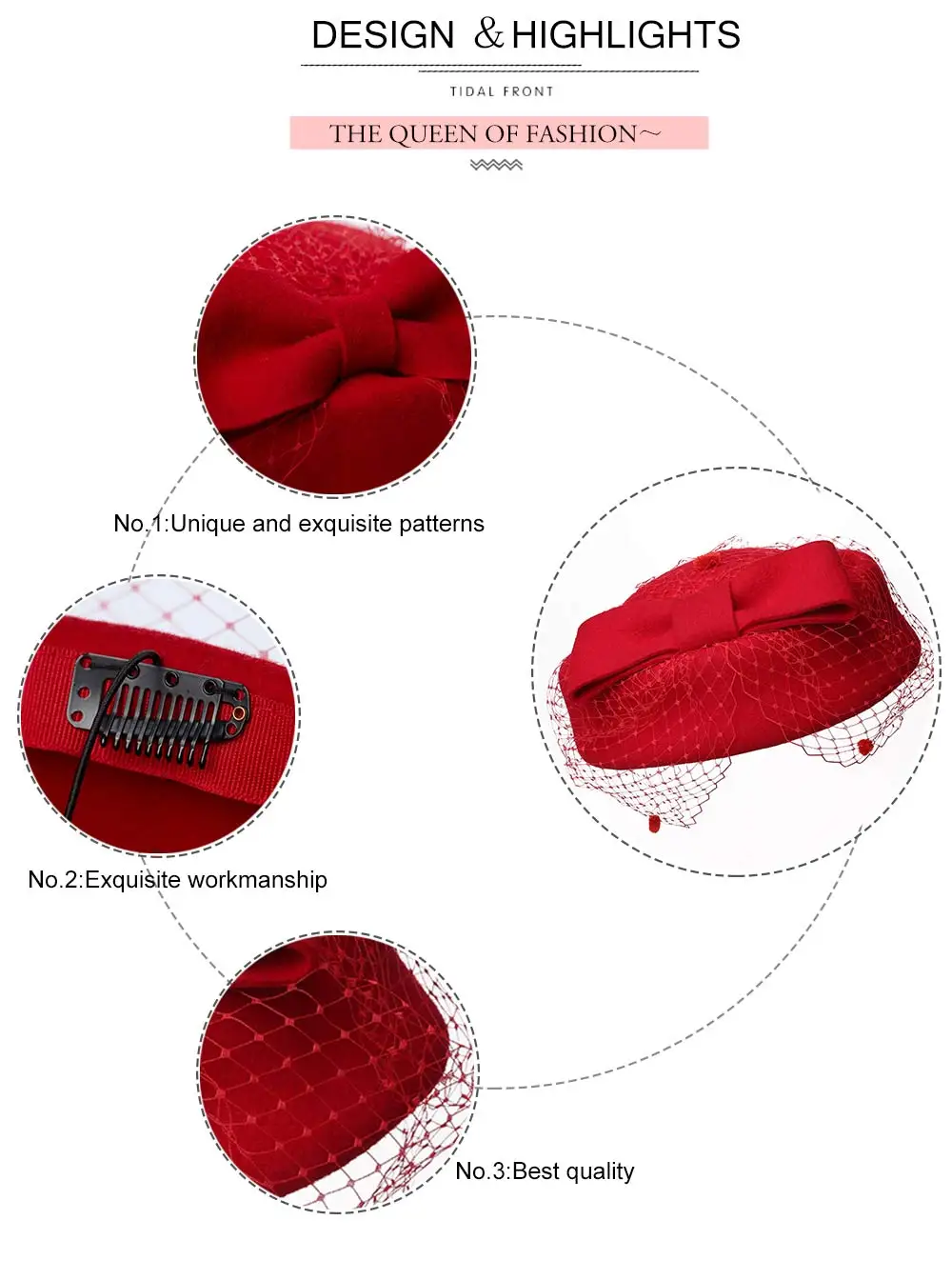 Fascinator Hats for Women Fedora Hats Black Red Autumn Winter Veil Wool Felt Pillbox Hat for Formal Cocktail Party Wedding Hat