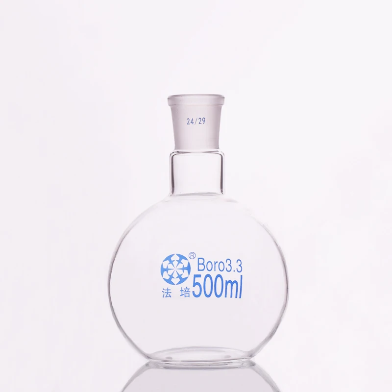 Single standard mouth flat-bottomed flask,Capacity 500ml and joint 24/29,Single neck flat flask,Boiling flask