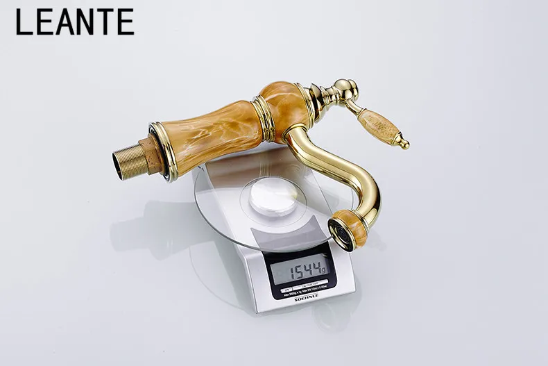 LEANTE Red Rose Gold Artificial Jade Basin Faucet Vintage Tap 360 Swivel Spout Brass Cold Hot Mixer Classic Luxury L9084 | Обустройство