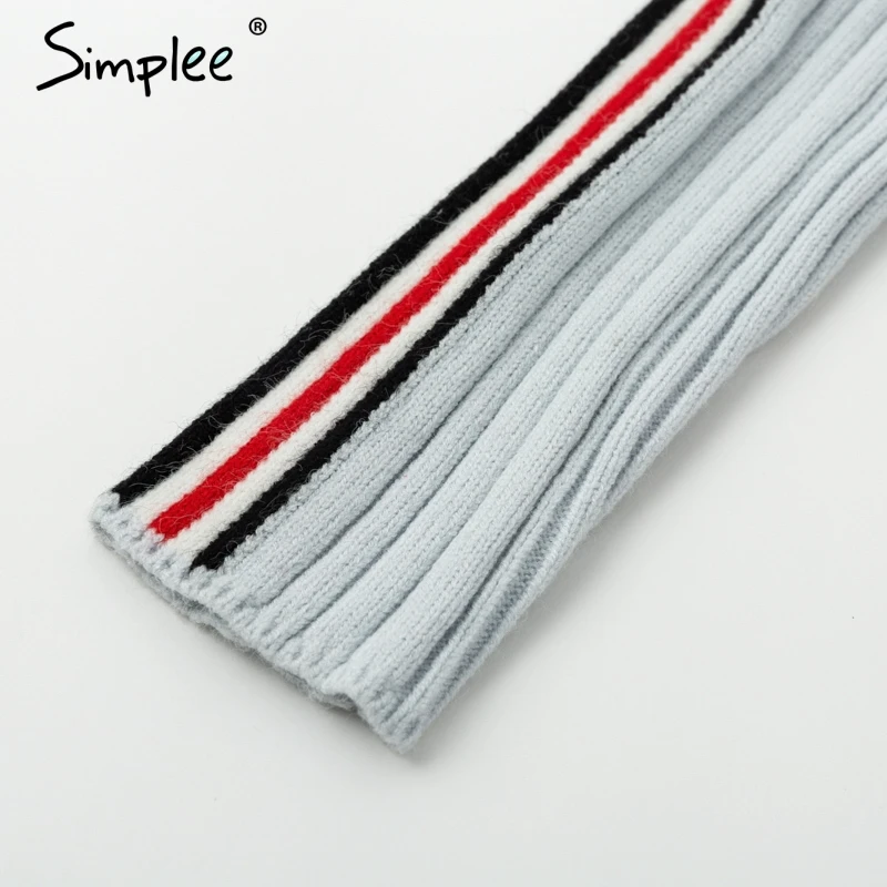 Simplee O neck stripe knitted sweater Women elegant slim fit pullover and sweaters 2018 New fashion autumn winter female jumpers | Женская