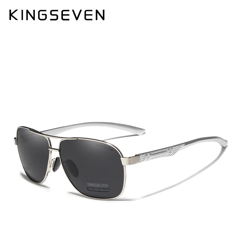 Silver gray KINGSEVEN, фирменный дизайн, поляризованные алюминиевые солнцезащитные очки, мужские, для вождения, синие, зеркальные, солнцезащитные очки для мужчин, очки, Gafas De Sol - Цвет линз: Silver gray