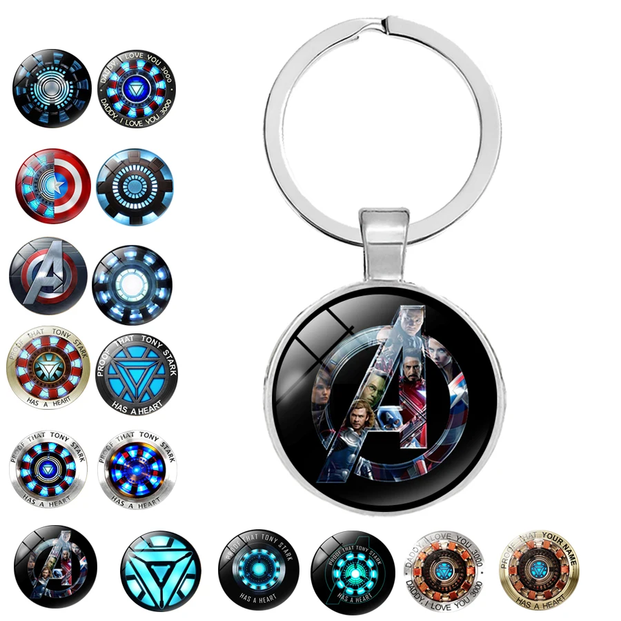 2019 new Iron Man Keychain Tony Stark Heart Arc Reactor 3D Effect Glass Cabochon Pendant Key Chain | Chains
