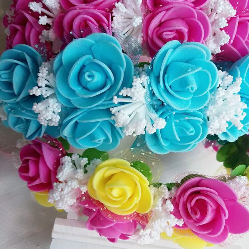 

New Women Girls Colorful Double Layer Flower Headband Garland Wreath Wedding Bridal Headwear Halloween Party Favor Gift Wedding