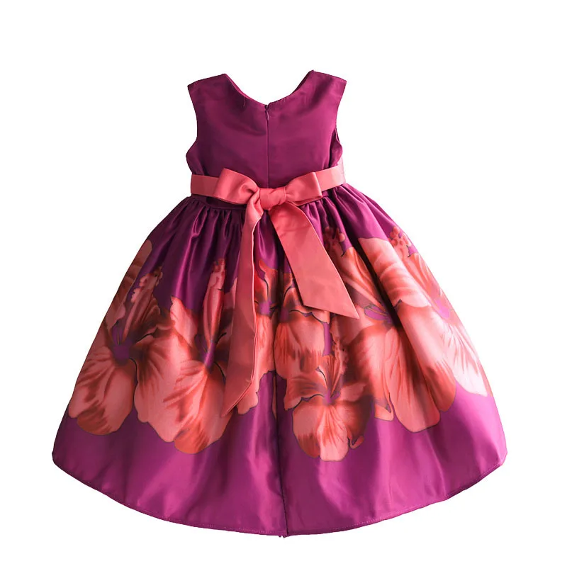 Christmas Girl Party Dress Big Rose Flower Print Ball Gown Pearl Collar Kids Wedding Clothes vestido infantil 3-8T | Детская одежда и