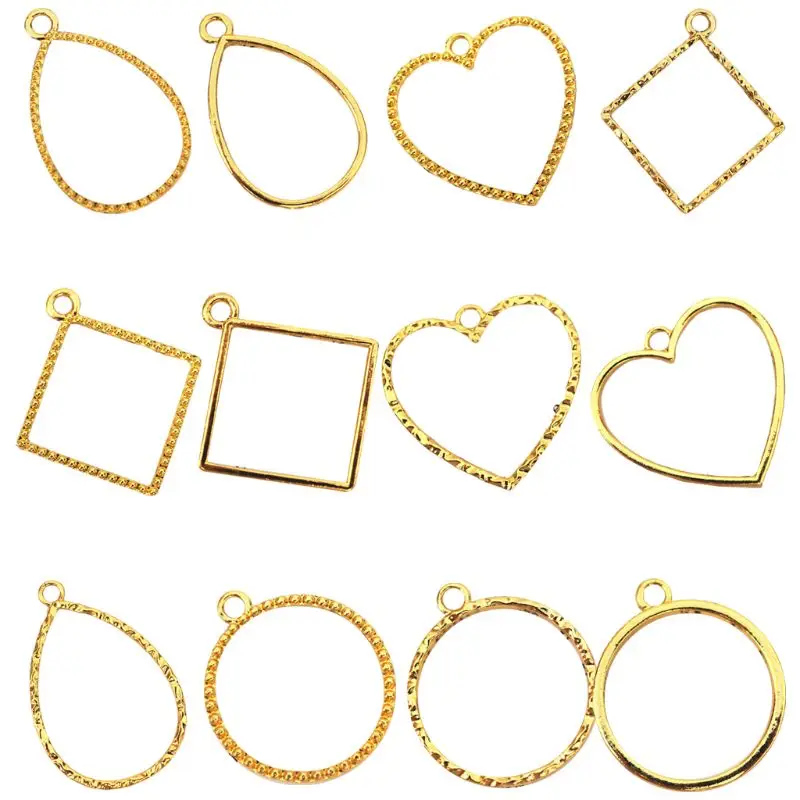 12 Pcs/set Simple DIY Crystal Epoxy Frame UV Glue Metal Frames Mold Pendant Jewelry Making Accessories | Украшения и аксессуары