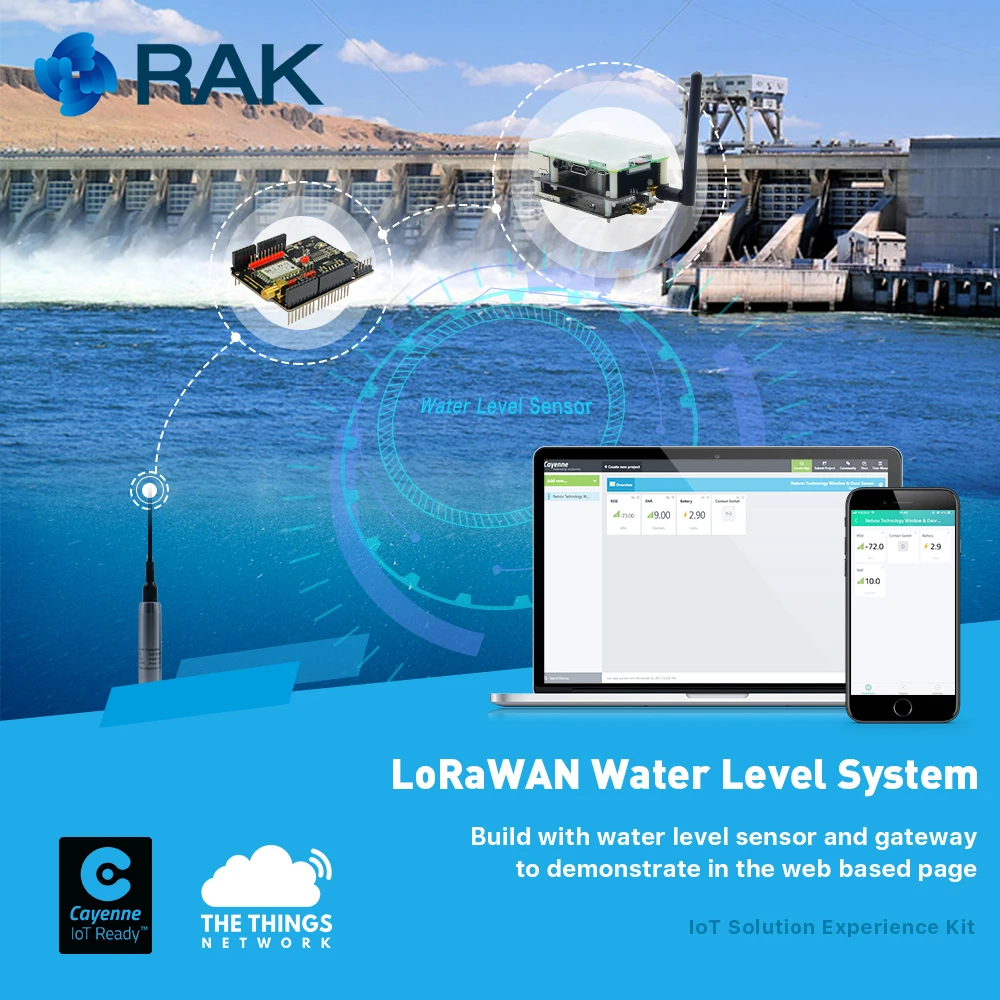 Система уровня воды LoRaWAN построена с датчиком и шлюзом LoRa WisNode для демонстрации на