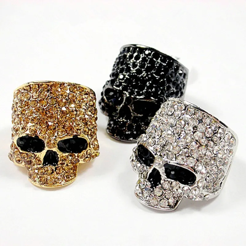 

Brand Skull Rings For Men Rock Punk Unisex Crystal Black/Gold Color Biker Ring Male Fashion Skull Jewelry Wholesale