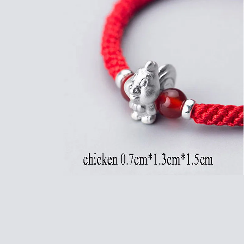 chicken La MaxZa S, 990 чистое серебро, Китайский Зодиак, толстая красная веревка, женские браслеты, Красная Нить, линия, браслеты для женщин - Окраска металла: chicken