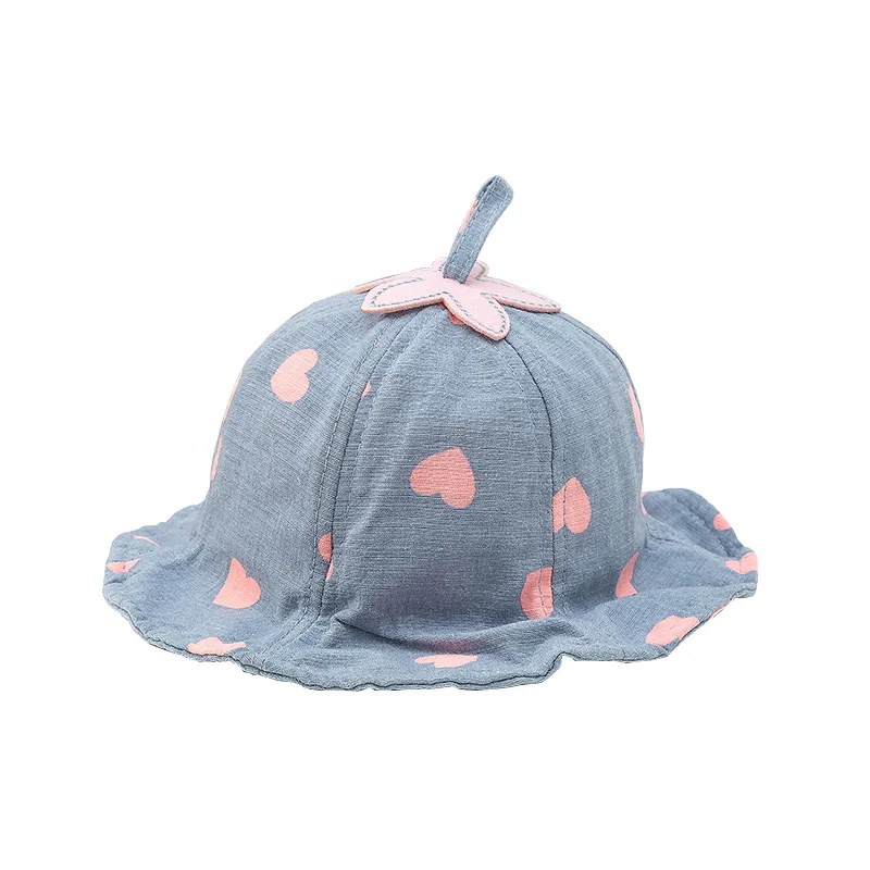 Blue baby hat Милая детская шапочка для девочек; хлопковая детская шапка с принтом сердца для мальчиков; сезон весна-лето; шапка для маленьких девочек; аксессуары с принтом; детская шапочка - Цвет: Blue baby hat