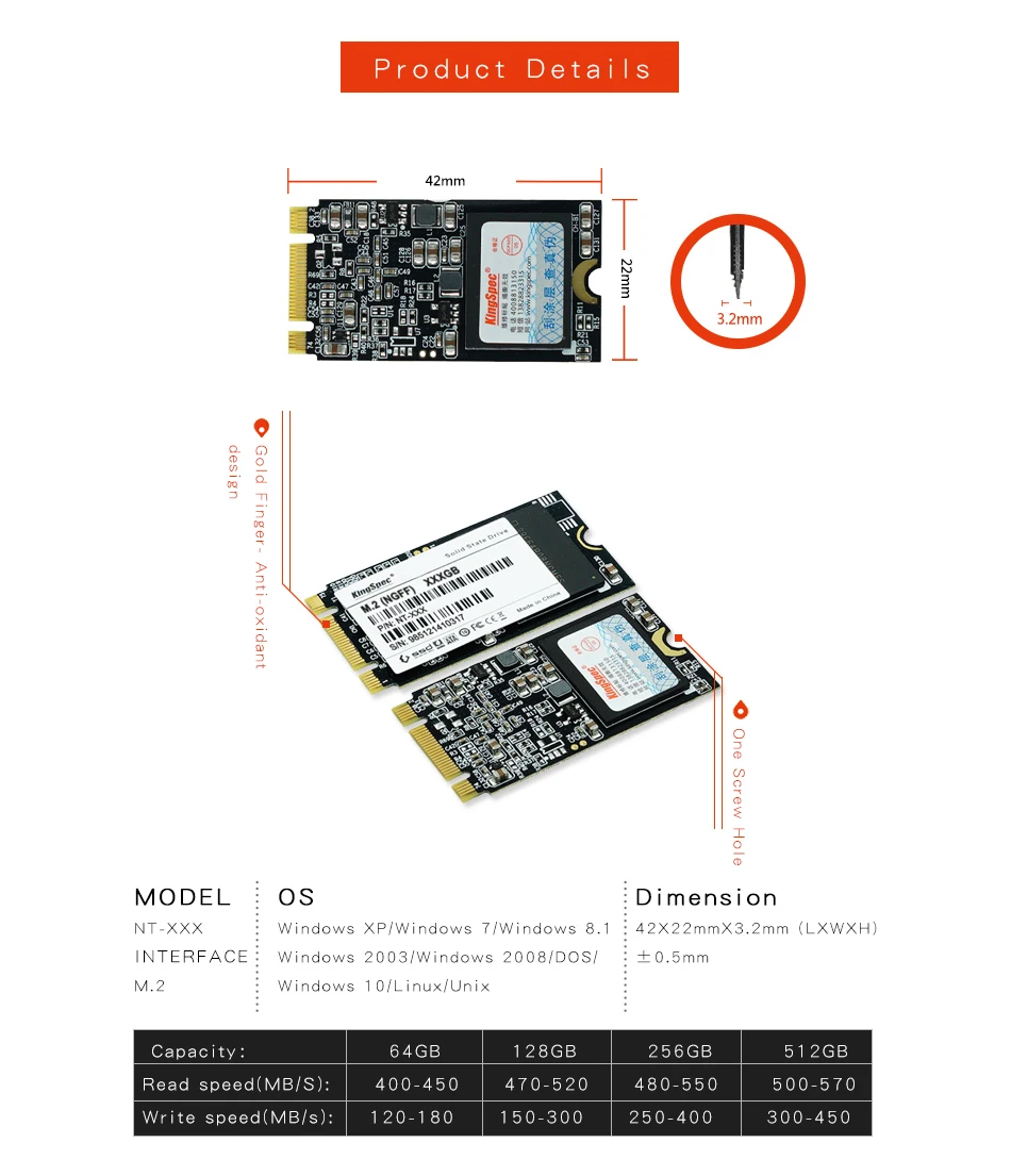 Kingspec M.2 SSD 64 ГБ 128 ГБ 256 512 1 ТБ твердотельный накопитель меньше, чем pcie ssd для thinkpad для lenovo внутренний жесткий диск