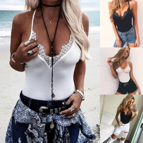 Женское облегающее боди на бретельках без рукавов с глубоким v образным вырезом