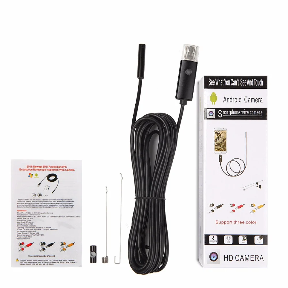 USB эндоскоп 5 мм 2в1 Android камера м змеиная трубка труба осмотр Водонепроницаемый