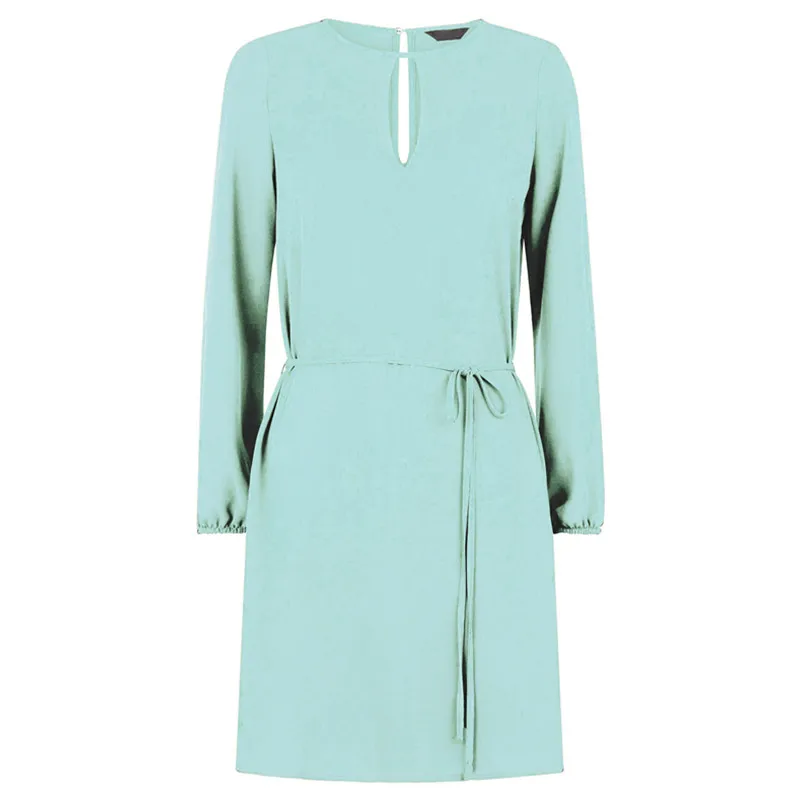 Женское платье трапециевидной формы винтажное с круглым вырезом и длинными