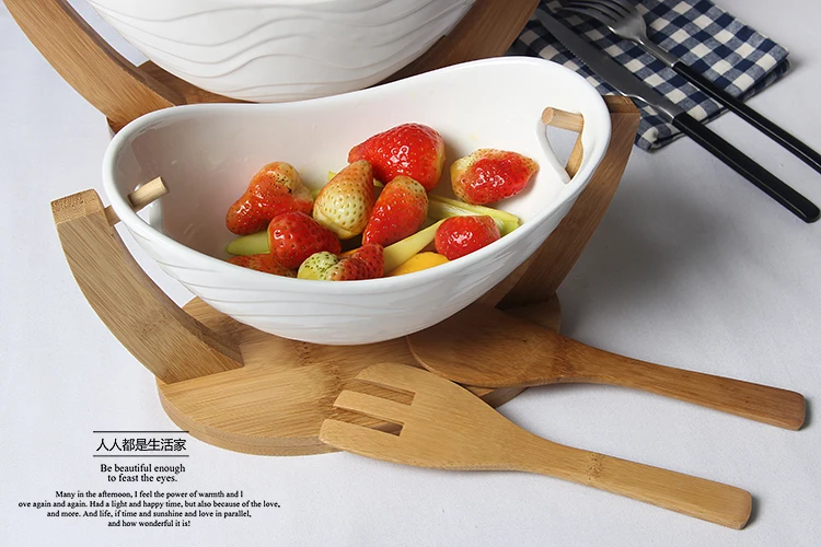 

Bamboo ceramic salad bowl of fruit western food bowl dessert bowl large western-style snack bowl of creative dishes