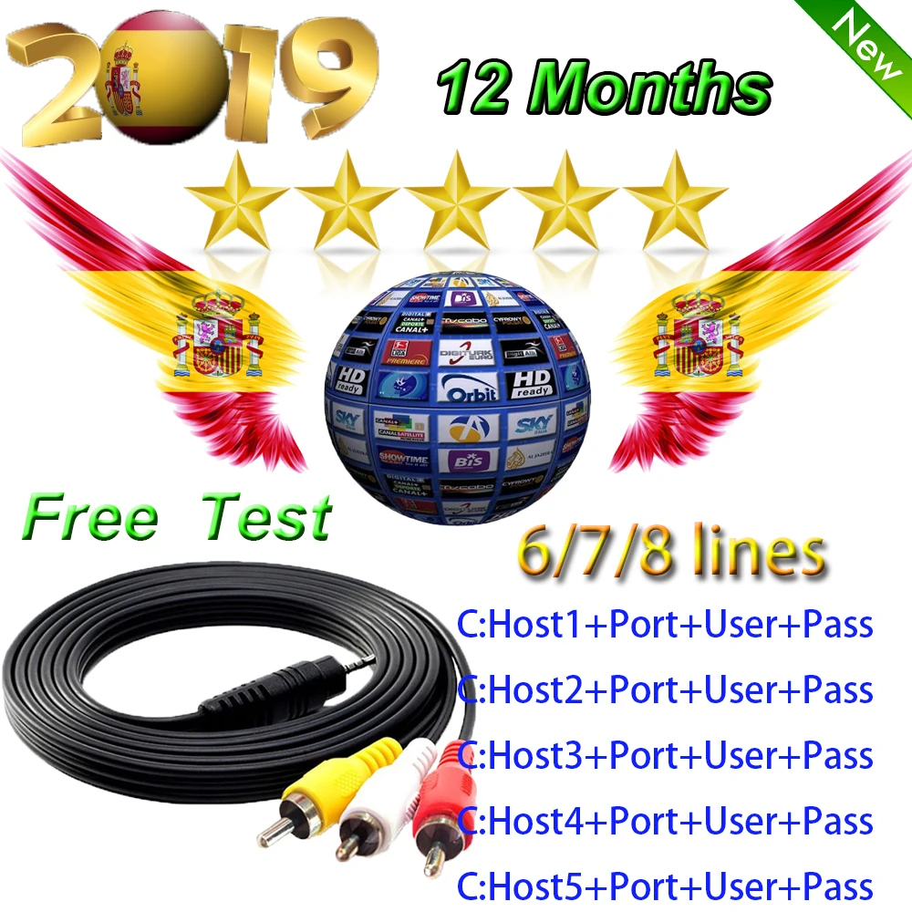 Испания рецепторов Cccams 6 линий на 1 год испанский работать для Freesat V7 GTMeida V8 Nova DVB-S2 спутниковый ресивер европейские каналы