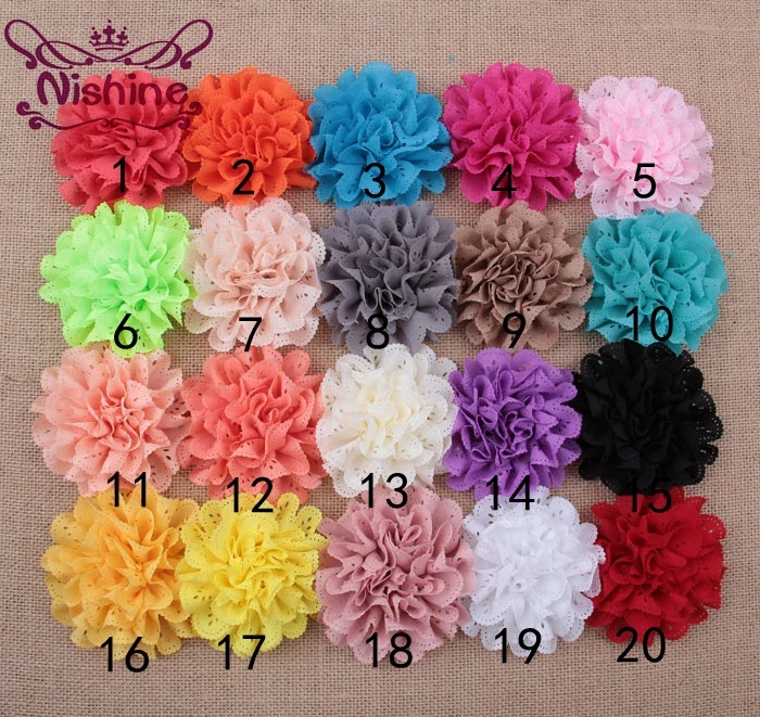 

Nishine 30pcs/lot 3.2" Chic Blossom Eyelet Flowers For Children Hair Accessories Artificial Fabric Flowers For Headbands Clips