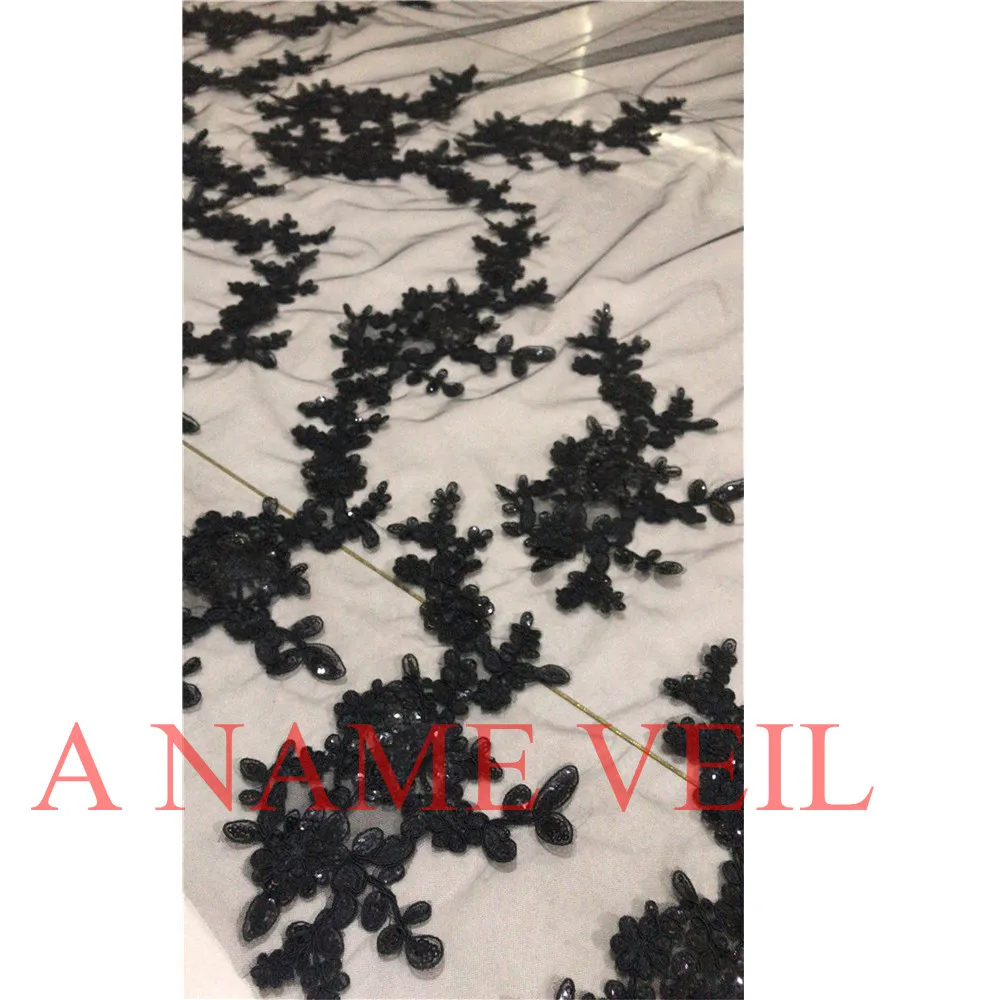 Черная вуаль для венчания длинная кружевная с кромкой 3 5 м 1 слой костюмированной