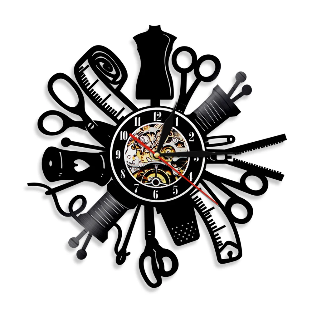 Tools for Repair Silhouette LED Sewing Modern Design Vinyl Record Wall Clock Color Change Living Room Decor Watch Remote Control