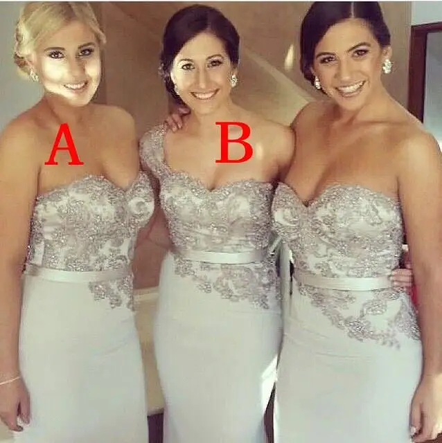 

Silver Cheap Bridesmaid Dresses Under 50 Mermaid Sweetheart Lace Beaded Long Wedding Party Dresses For Women