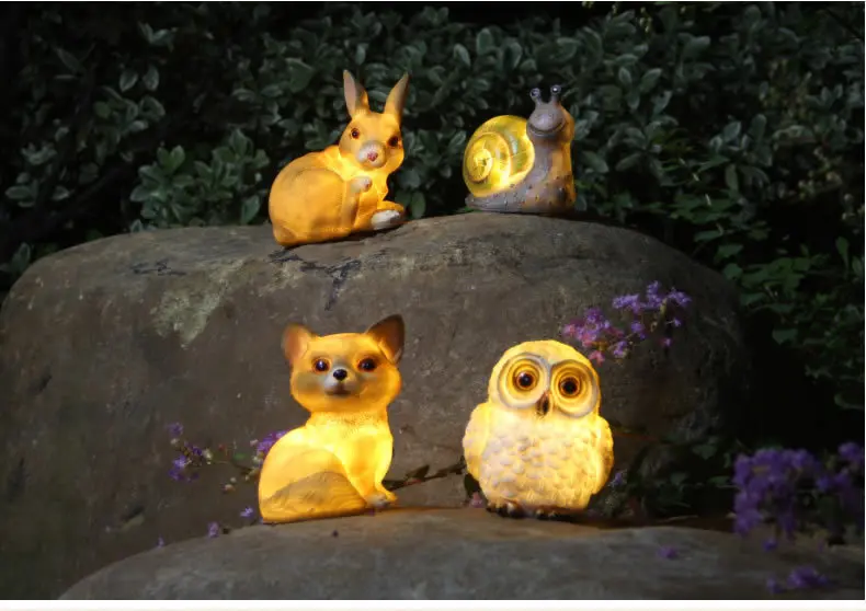 Creative Solar Auto Night Light Owl Snail Rabbit Resin Statue Indoor Outdoor Home Office Garden Party Decoration Ornament Gift