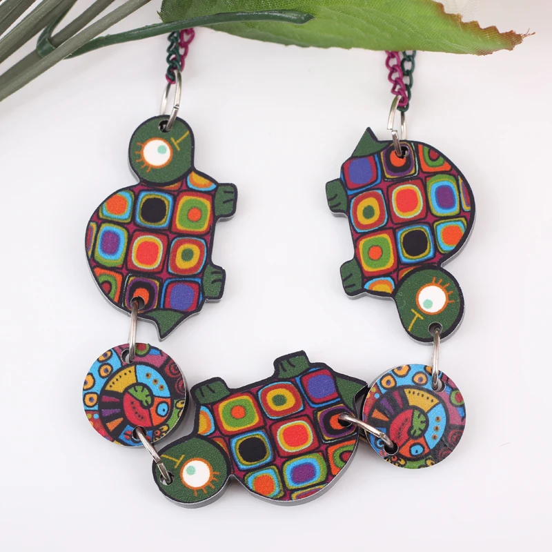 Bonsny Красочная черепаха 2014 милый милый & ожерелья-подвески модные девушки акриловое ожерелье для женщин Бесплатная доставка.