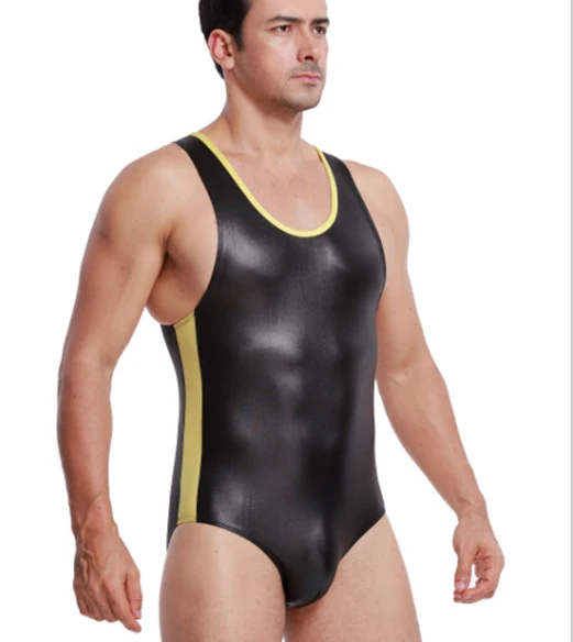 Мужской Борцовский костюм из искусственной кожи боди для мужчин сексуальный